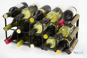 Cranville wine rack storage 15 bottle walnut stain wood/black metal assembled - Picture 1 of 5