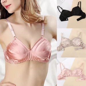Reggiseno donna raso lucido seta bralette ultrasottile biancheria intima wireless top - Foto 1 di 18