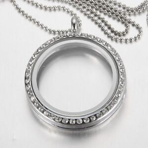 30MM Floating Charms Memory Glass Locket Crystal Pendant Necklace Chain Gift Hot