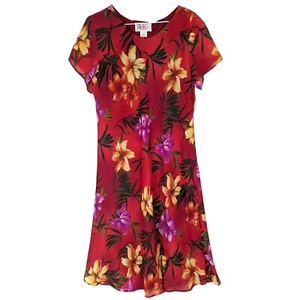 Vintage R&K Tropical Dress size 14 Red Lined Pullover Beachy Luau Floral Island - Picture 1 of 10