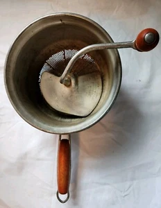 1936 Original Foley Hand Crank Metal Manual Food Mill Red Wooden Handle Sturdy - Picture 1 of 11