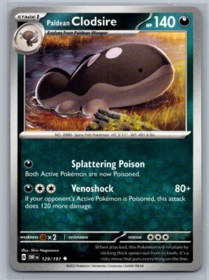 Paldean Clodsire 129/197 Obsidian Flames Uncommon Pokémon TCG 2023 - Image 1 of 2