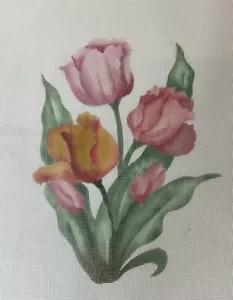 HANDBEMALTE Nadelspitze 18ct Canvas TULPEN BLUMEN #135 - Bild 1 von 4
