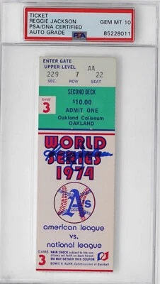Reggie Jackson Signed 1974 World Series Game 3 Ticket PSA Auto 10 - Image 1 of 2
