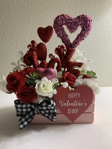 Mini Caja de Madera Rosa San Valentín Corazones de Amor Rosas Verde Mesa Bandeja Decoración - Imagen 1 de 6