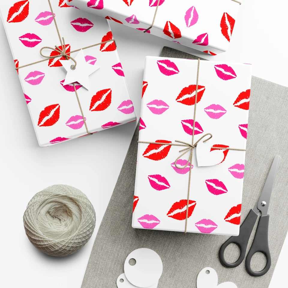 Valentine's Day Wrapping Paper Roll with Red and Pink Lips, Love Gift Wrap - Image 1 of 1
