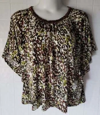 Laura Ashley 2X Womens Brown Green Leopard Print Pullover Top Dressy NEW - Image 1 of 4
