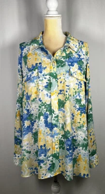 Инвестиции женщина блузка рубашка верхний туника 1 X кнопка длинным рукавом акварель зеленый - Изображение 1 из 4