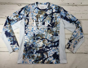 Huk Performance Fishing Camo Long Sleeve Blue Tan #144273 T-Shirt Sz S EUC - Picture 1 of 8