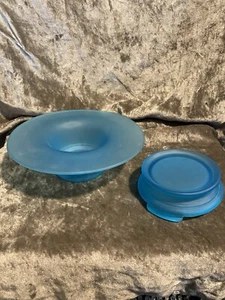 Vintage Türkis Milchglas Kompott auf separatem Ständer 9439 zart - Bild 1 von 10