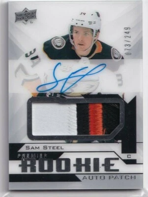2018-19 Upper Deck Premier Rookie Autograph Patches #ARSS Sam Steel 73/249 Ducks - Image 1 of 2