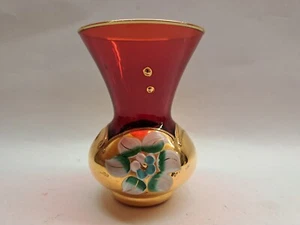 Red Italian Glass Vase Vintage Glass Gilded Gold   Hand Blown Antique Bohemian? - Picture 1 of 6