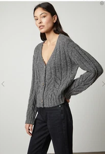 NWT VELVET BY GRAHAM & SPENCER GREY HAZEL ALPACA CARDIGAN SZ L REG $299 - Picture 1 of 5
