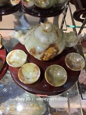Natural Xiu Jade Stone Carved Teapot Teakettle Teacup Tea Pot Set Art Ornaments