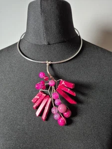 Red Jasper Stick & Glass Bead Choker Necklace Pink / Red Cluster  - Picture 1 of 4