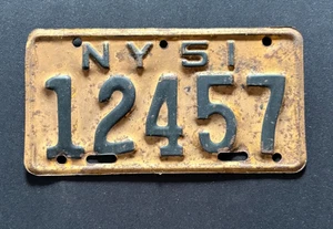 Vintage 1951 New York State NY 51 Motorcycle License Plate 12457 - Picture 1 of 2