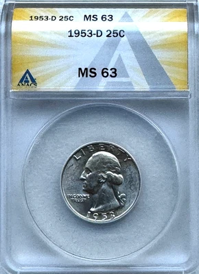 1953-D SILVER WASHINGTON QUARTER - ANACS MS63 - **SEE DESCRIPTION** - FREE SHIP! - Image 1 of 4