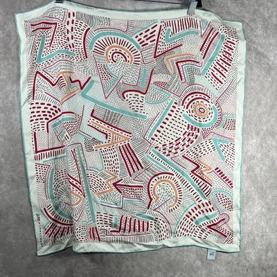 Julien Calot X Longchamp Silk Scarf Womens One Size Red Green Preppy Artsy - Image 1 of 4