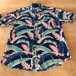 RSVLTS Paste l Palms 100% Bamboo Shirt Men S Blue Floral Button Up Pocket - Picture 1 of 13