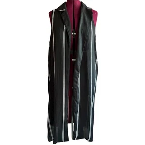 Top de mujer talla XL negro a rayas sin mangas plumero chaqueta abierta cuello trabajo profesional - Imagen 1 de 8