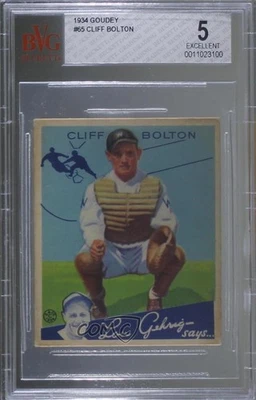 1934 Goudey Big League Chewing Gum R320 Cliff Bolton #65 BVG 5 - Image 1 of 2
