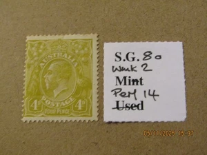 AUSTRALIA KINGS HEAD SG 80 OLIVE-YELLOW PERF 14 WMK.2/SG WMK No 5 UN-USED M/M - Picture 1 of 2