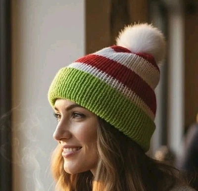 Gorro Sombrero Adulto Grinch Rayas Puño Boho Slouchy Tejido Invierno Esquí Hecho a Mano Uni Foto 1 de 2