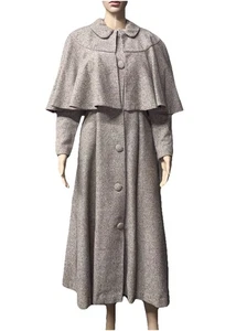 Vintage 100% Wolle Damen langer Mantel bodenlanger Mantel mit Cape XS / 2 Petite - Bild 1 von 18