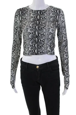 Alice + Olivia Womens Stretch Animal Print Long Sleeve Cropped Top Black Size XS - Image 1 of 4