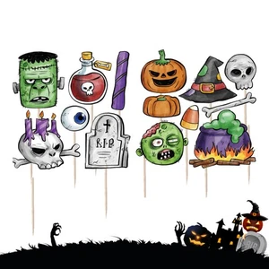 28pcs Halloween Cake Toppers Pumpkin Ghost Theme Decorative Cupcake Muffin Food - Picture 1 of 11