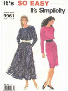 9961 Simplicity Misses langer Pullover mit Raglanärmeln Kleider Größen 8-20 Vin 90er - Bild 1 von 2