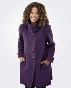 Janska Audrey Fleece Coat,Jacket Pea Coat, Women's Sz L Purple Cowl Neck Buttons - Picture 1 of 11
