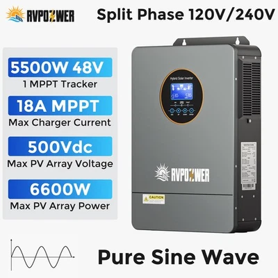 3KW 5.5KW Solar Hybrid Inverter Split Phase Off-Grid Pure Sine24V/48V 120V/240V - Image 1 of 4