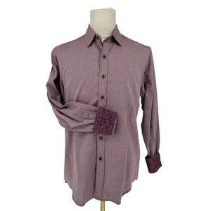 Robert Graham Woven Button Front Long Sleeve Shirt Boden Textured Red Burgundy M - Picture 1 of 8