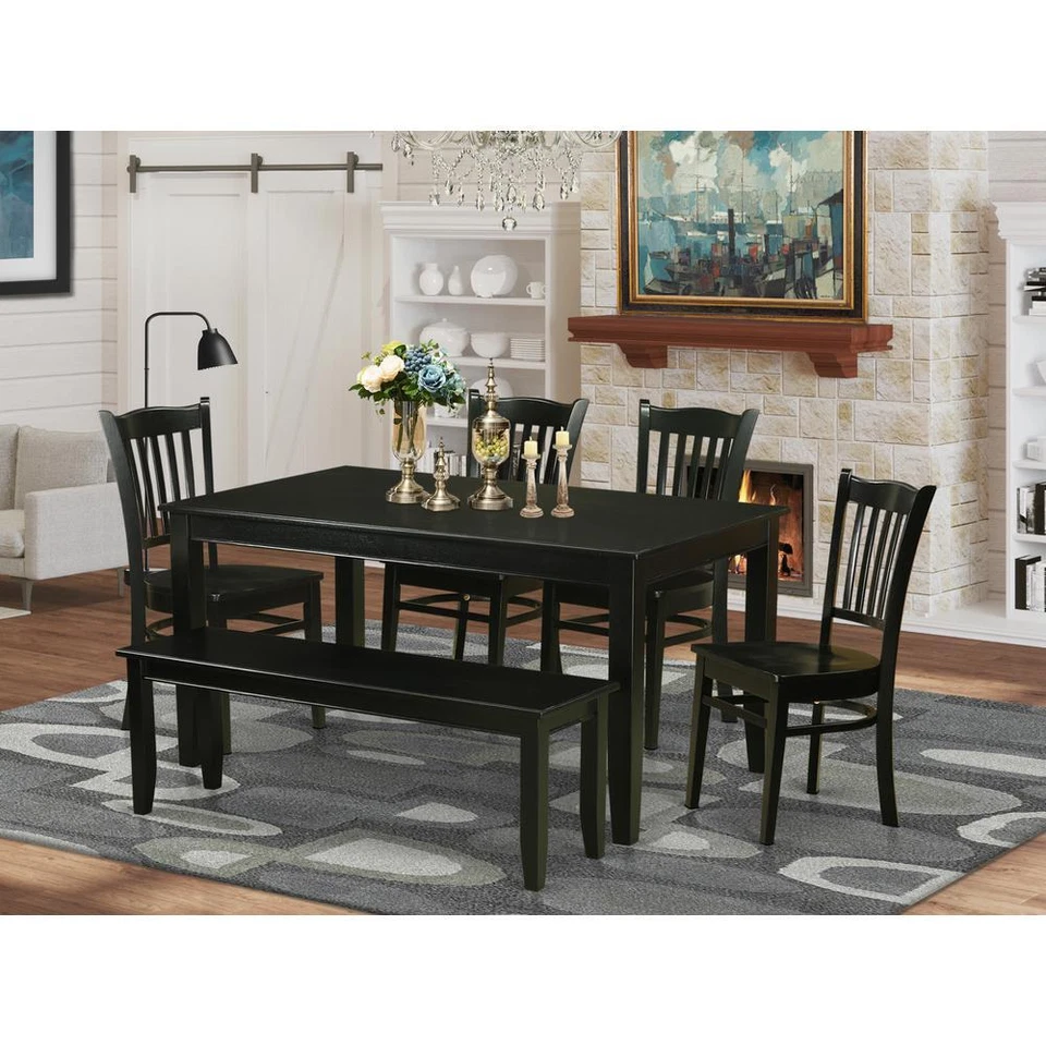 East West Furniture DUGR6-BLK-W 6 Piece Kitchen Table and 4 Dining Chairs