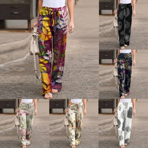 Women's Floral Long Pants Wide Leg Pants Drawstring Casual Loose Comfortable□ # - Picture 1 of 17