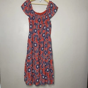 Knox Rose Women's Flutter Short Sleeve A Line Dress w Pockets Red Floral Size M - Picture 1 of 12