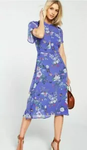 Oasis Fitzwilliam Purple Blue Floral Butterflies Birds Midi Dress 12 Ws £58 READ - Picture 1 of 21