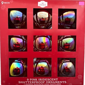"Juego de 9 adornos irrompibles irrompibles rosa iridiscente Holiday Time" - Imagen 1 de 7