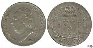 Francia 5 Francos 1823 D - Lion / Luis XVIII 24,95 gr. plata MBC+ / VF+ KM007 - Bild 1 von 1