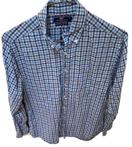 Vineyard Vines Mens Medium Slim Fit Tucker Button Down Navy / Light Blue Plaid - Picture 1 of 6