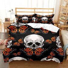 Butterfly Skull Black Duvet Quilt Cover Queen Nature Bedding Set Pillowcase