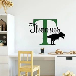 Dinosaur Wall Decal Personalised Monogram Tyrannosaurus Rex T-rex Initial Name - Picture 1 of 7