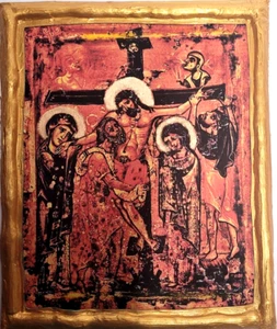 Deposition Entombment of Jesus Christ Ecclesiastical Sinai Orthodox Icon Plaque - Picture 1 of 6