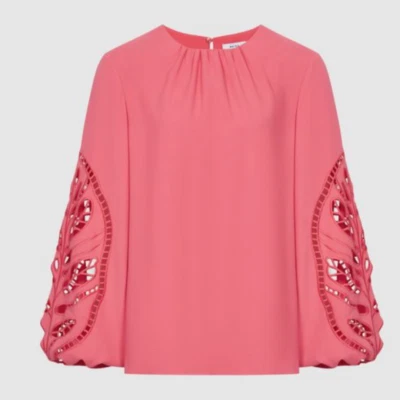 Reiss Women’s Blouse The Belle Embroidered Sleeve Detail UK12 - Image 1 of 4