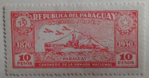 Paraguay "Gunboat" Airmail Stamp, 1931, sc#C49, Mint, LH, OG, 10 Peso, Original - Picture 1 of 2
