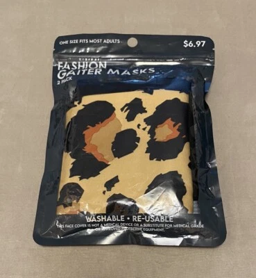 2-Pack Fashion Leopard Print Gaiter Face Mask Black Washable Reusable One Size - Image 1 of 2