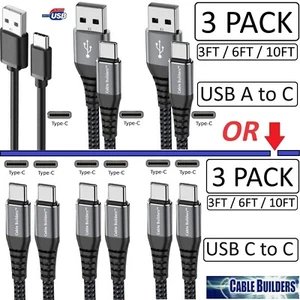 3-PACK USB C to C or A to C CABLE FAST CHARGE CORD 3/6/10FT for iPhone 15 16 SAM - Picture 1 of 32