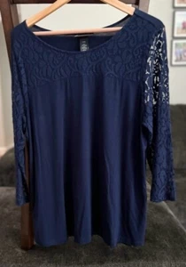 Lane Bryant Top sz:14/16 Navy Blue, 3/4 Lace Sleeve *NEW WITH TAGS NEVER USED* - Picture 1 of 9