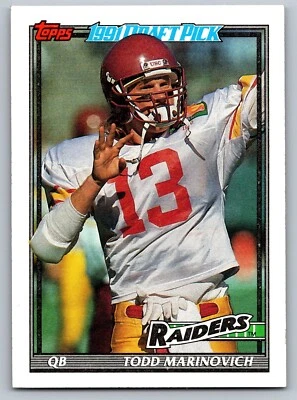 1991 Topps  83 Todd Marinovich   Los Angeles Raiders  DPK, RC Football Card - Image 1 of 2